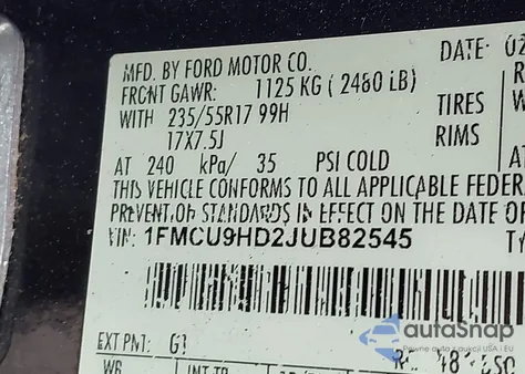 2018 Ford Escape Sel z USA, uszkodzony, nr VIN 1FMCU9HD2JUB82545